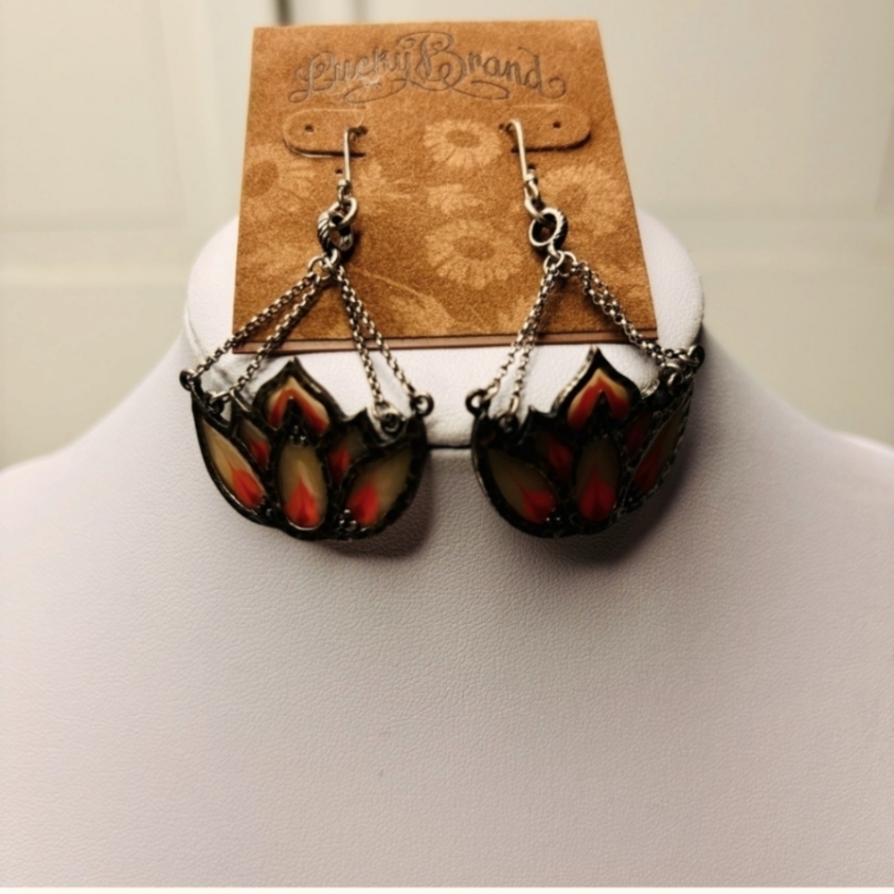 Lucky Brand Lotus Creme and Reddish Orange Earrings - Picture 4 of 6